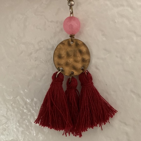 Anthropologie Earrings Tassels Pink Dangle Bead Shepherd’s Hook Summer Vacation - Picture 7 of 11